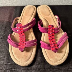 Rockport Jeanie Thong Sandal Purple Pink Leather Strappy Patent Accents Size 10M